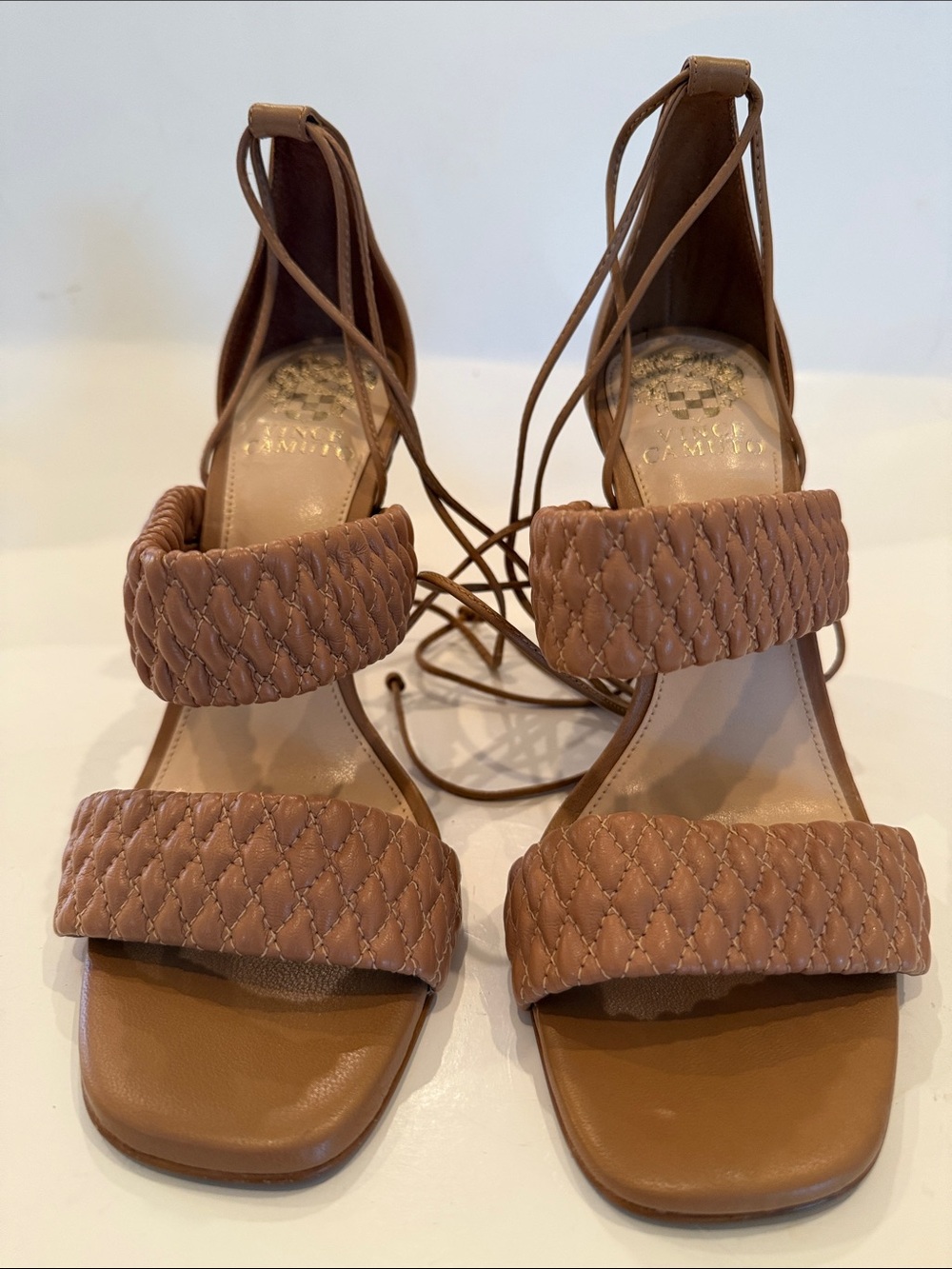 Vince Camuto Tan Strap Lace-Up Heels Size 8.5 - Picture 2 of 12